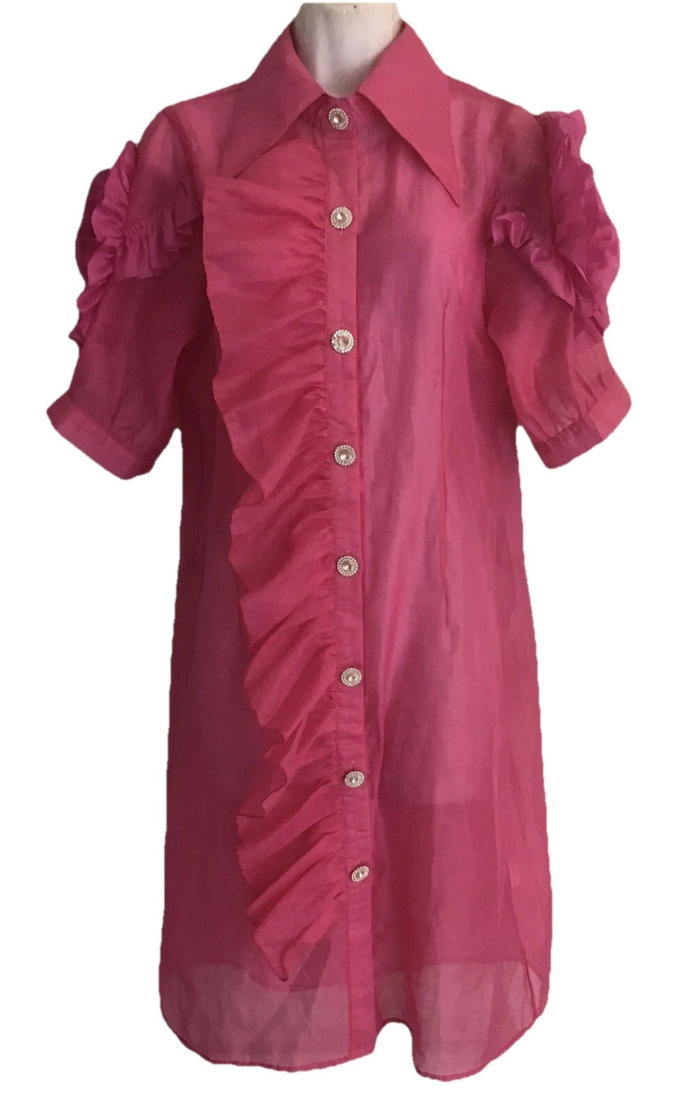 N BY NANCY WOMENS MIDI SLEEVE WITH ROSE SHINY BUTTONS SHEER RUFFLE DRESS SIZE-S