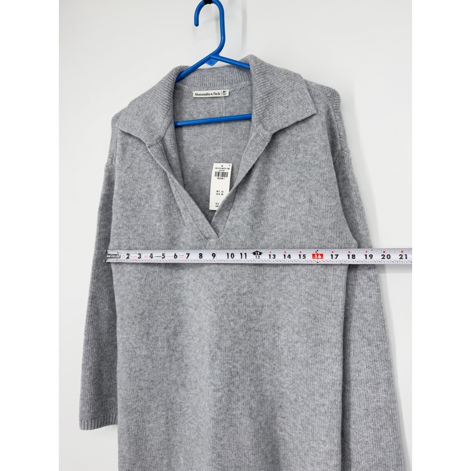 NEW Abercrombie & Fitch Heather Grey Polo Sweater Dress Wool Blend Medium Tall