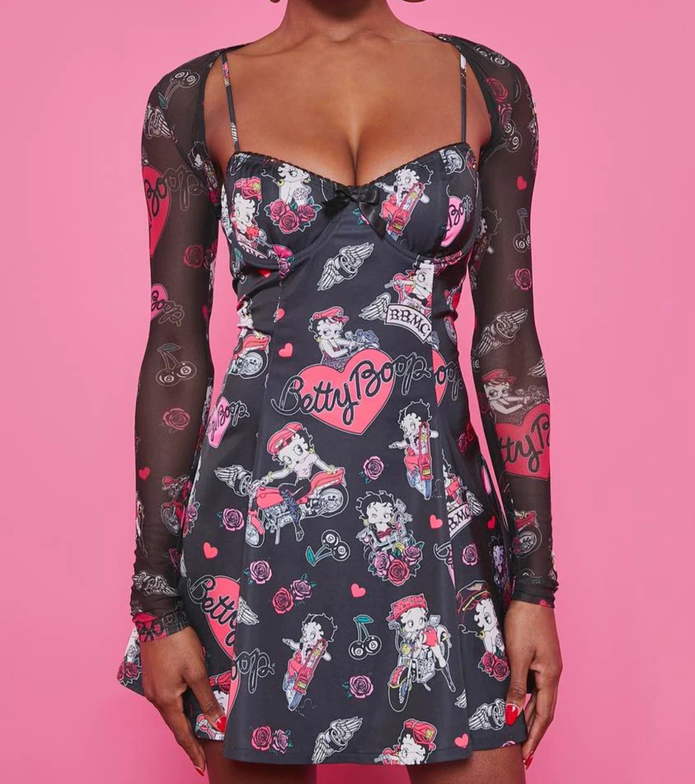 Dolls Kill Betty Boop Tough A-Line Mini Dress Sz XS w/ Shrug Underwire Satin
