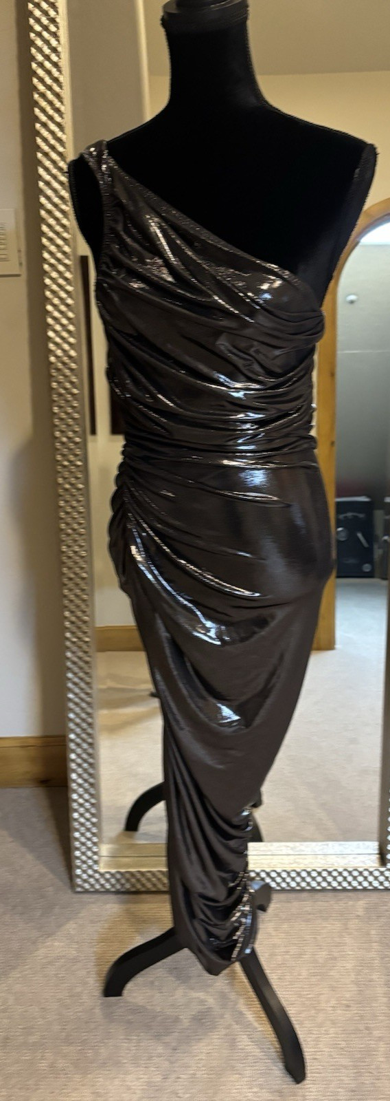 Norma Kamali NWT Long Diana Gown in Gunmetal Size Small Retail $275