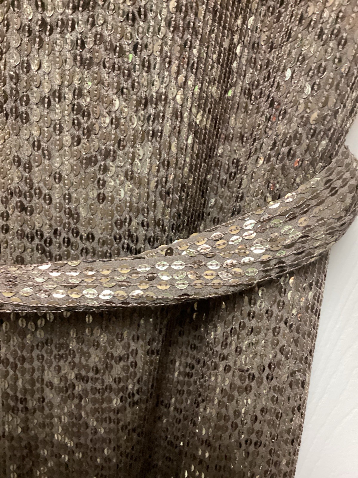 St John Couture Taupe Sequin Silk Belted Shift Dress Evening Sz 8 💛 LOW PRICE