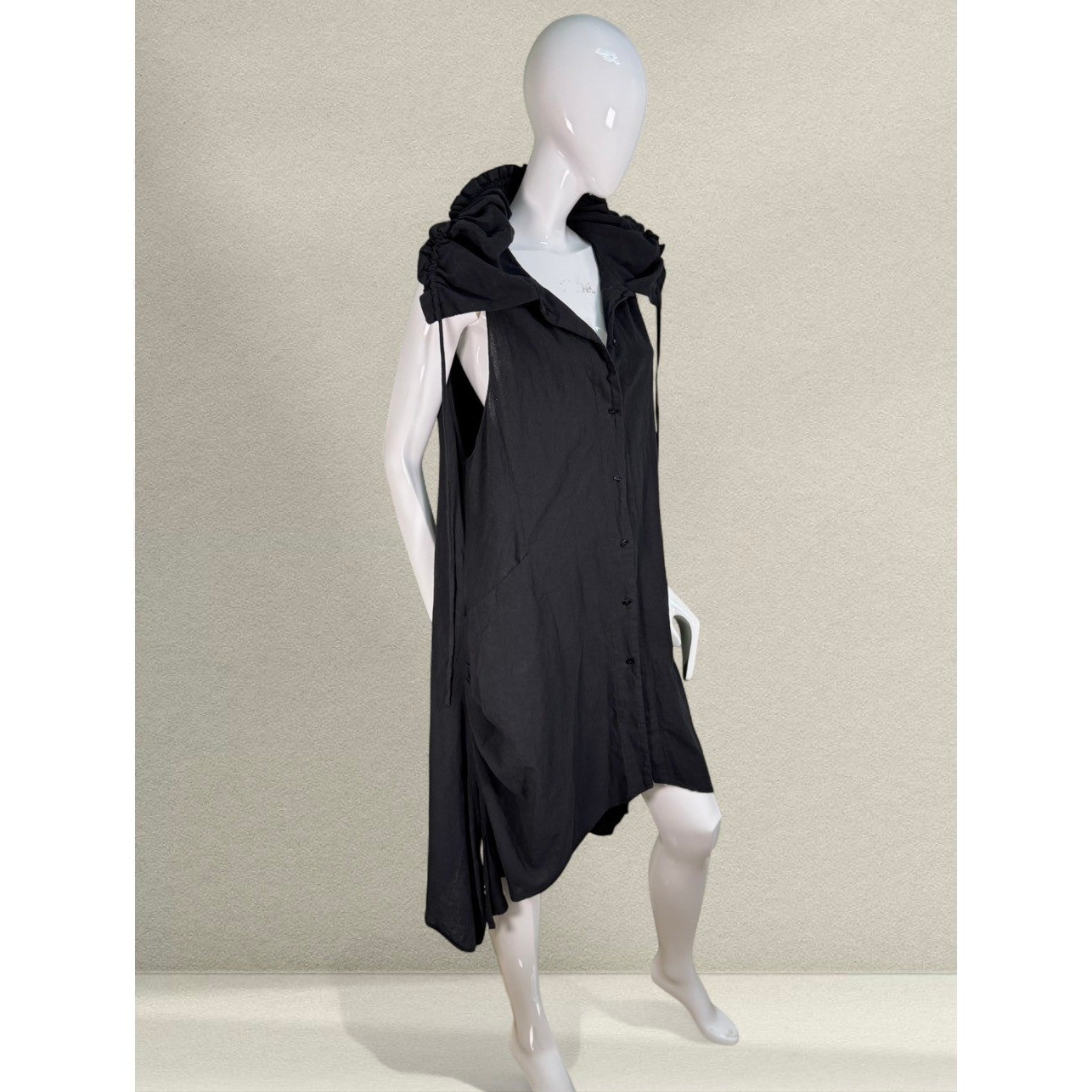Avant-Garde Asymmetrical Black Cotton Tunic Dress Focus Casual Life Size Medium