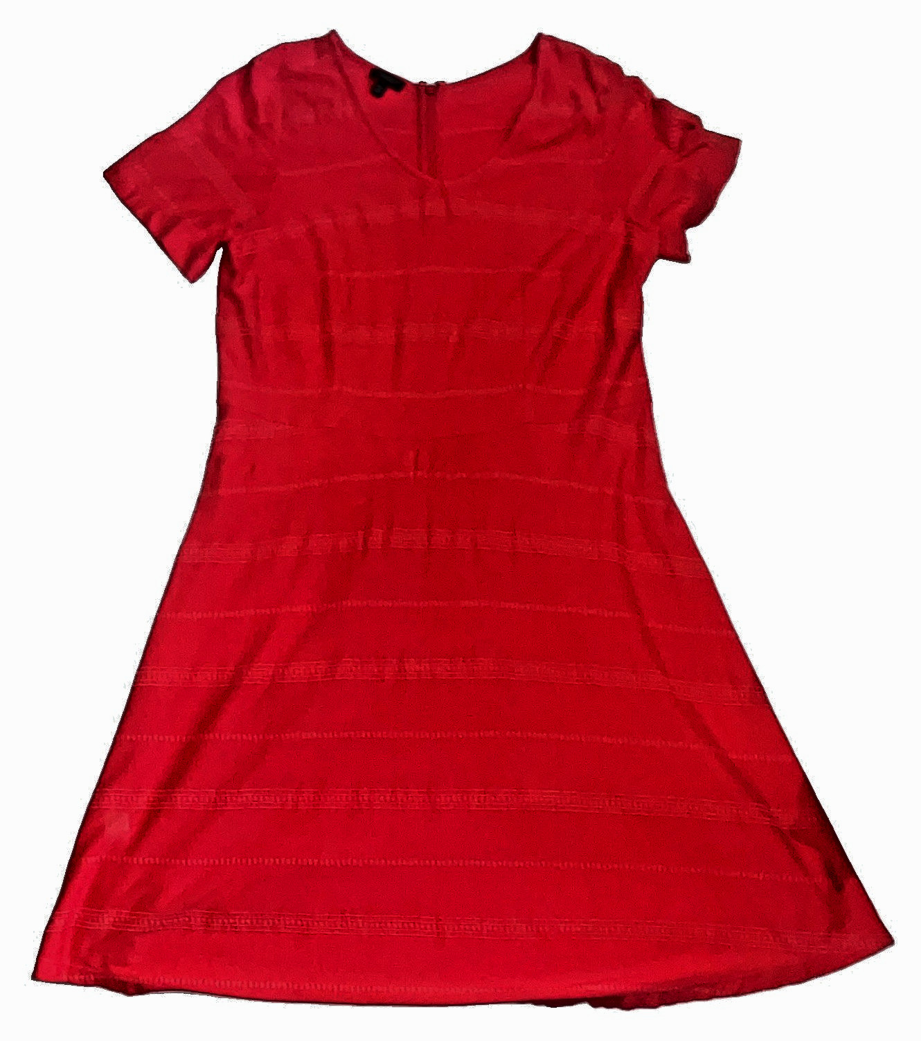 Talbots Petites 1XP Red Knit A-Line Dress V-Neck Short Sleeve Zip Career Casual
