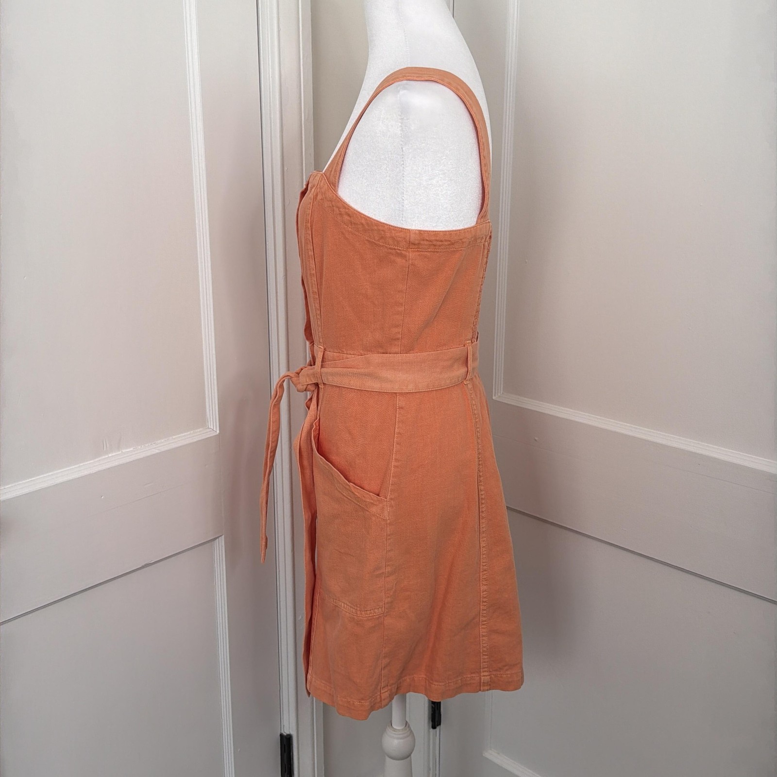 Habitual Dress Womens Small Orange Cotton Denim Smocked Overall Sundress Mini