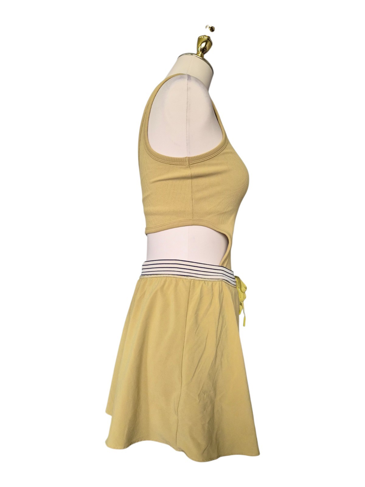 Offline by Aerie Ribbed Cutout Athletic Dress Chartreuse Built In Shorts Bra S