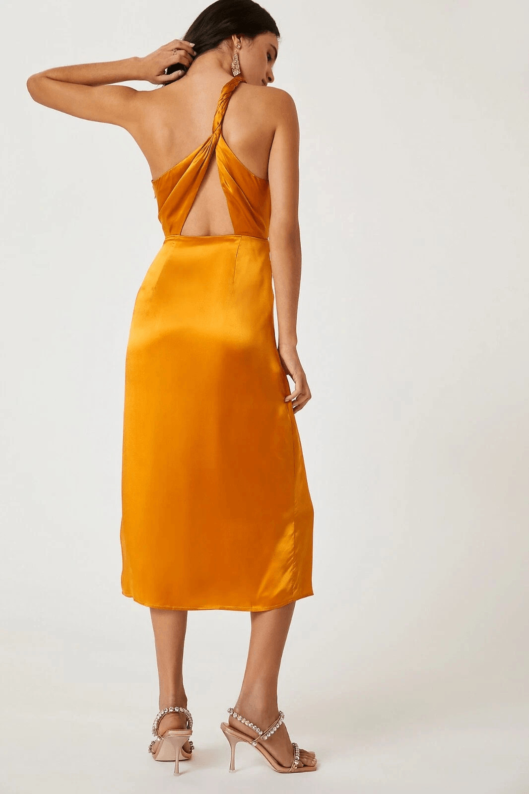 Anthropologie One-Shoulder Silk Midi Dress Orange NEW Size 16W