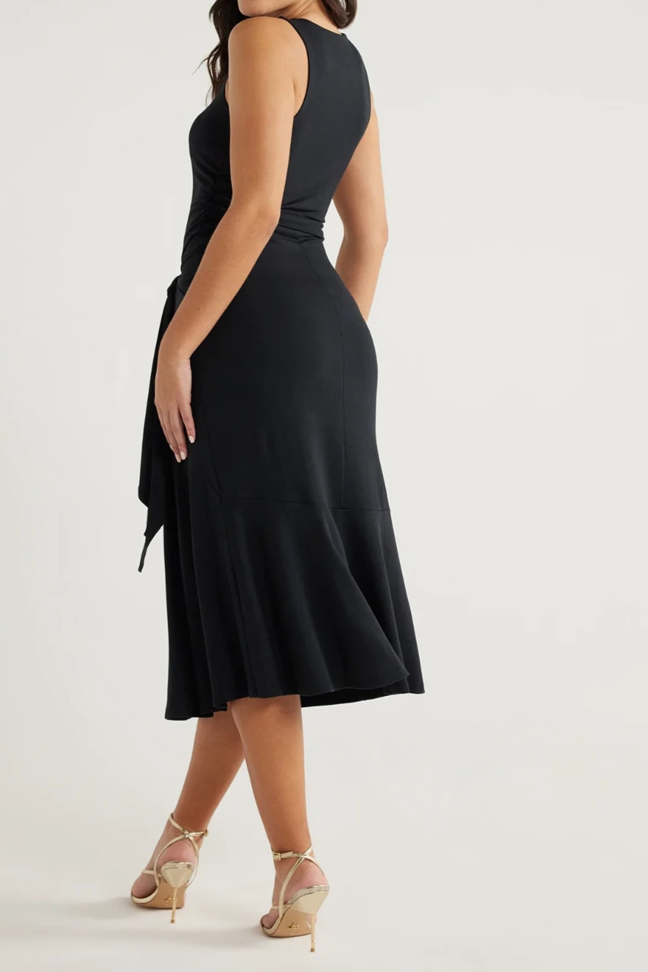 Sofia Jeans Womens Dress Size M Black Side Tie Tank Rouching Midi Bodycon Classy
