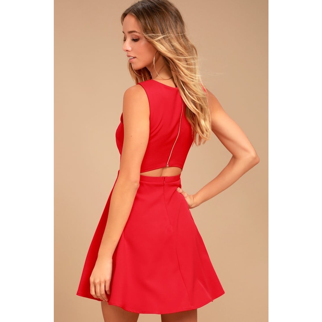 Lulus Just Us Red Skater Mini Dress Sleeveless A Line Backless Cutout XS NWT
