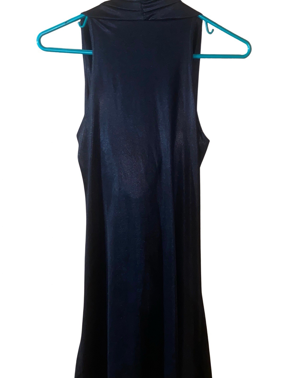 VTG Y2K Xi Black Glitter Jersey Extreme Plunge Cowl Neck Halter Mini Dress EUC S