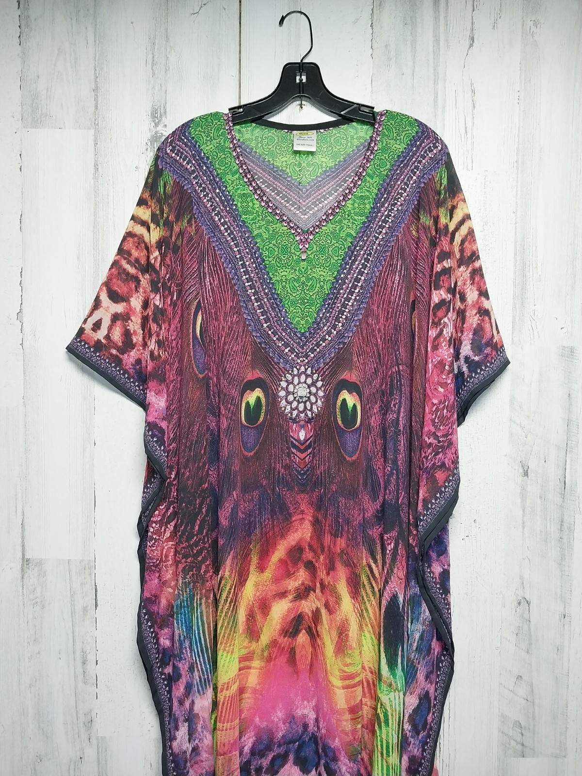 Rima Chiffon Kaftan/cover up tunic jeweled digital print fits all sz S-M-L