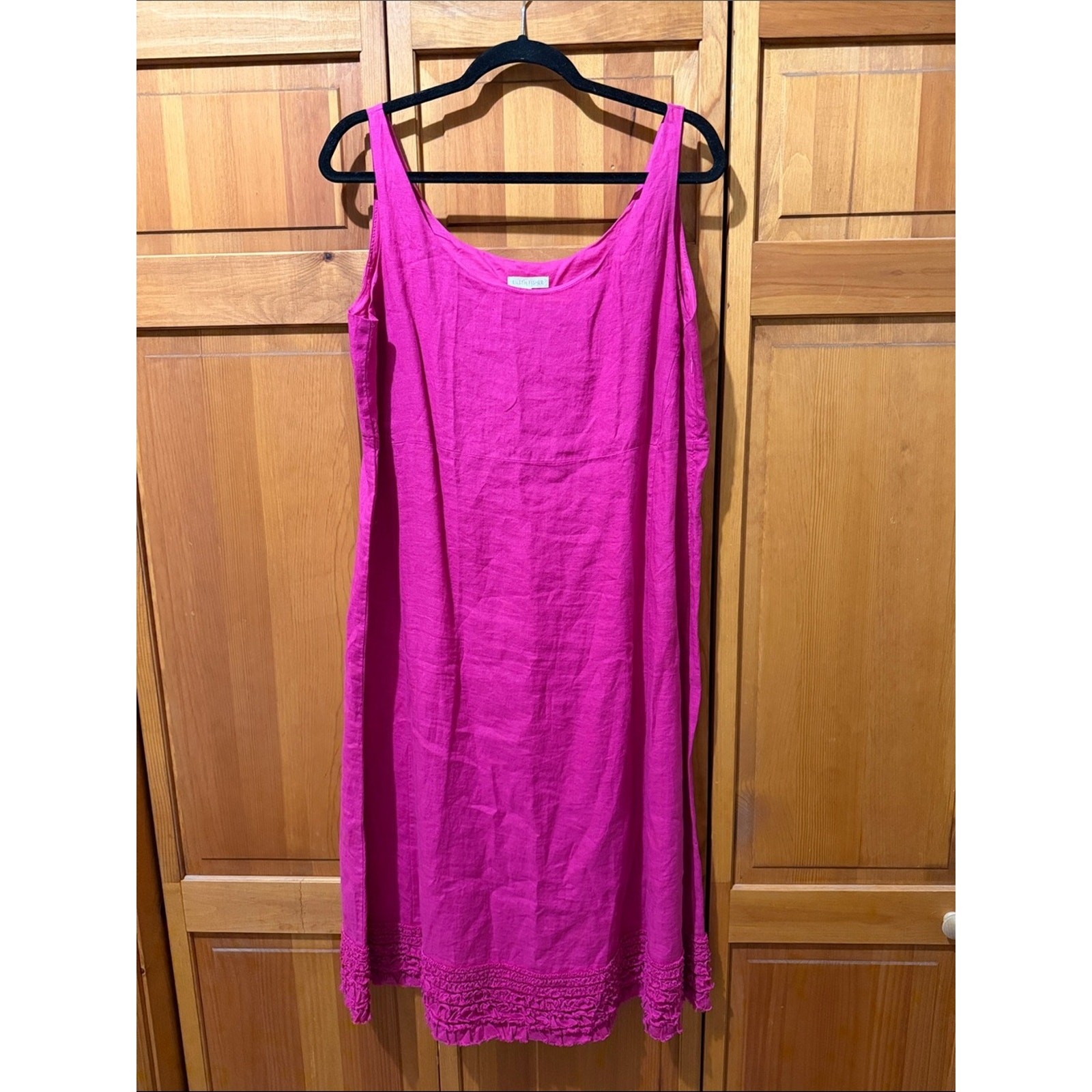 EILEEN FISHER Fuchsia Pink Linen Ruffle Hem Sleeveless Tank Midi Dress