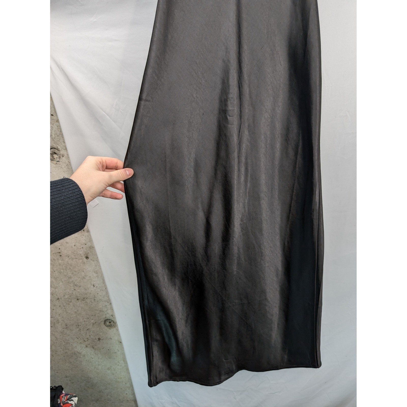Y2K Whimsigoth Satin Cowl Neck Maxi Slip Dress Sz M Black Dark Leg Slit Romantic