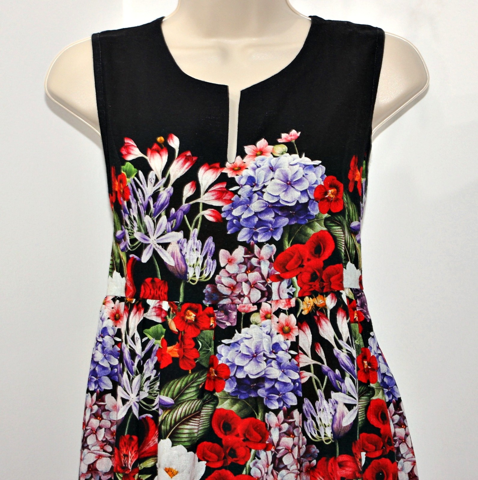 Le Ragazze Linen Blend 40″Long Empire Waist Sleeveless Floral Dress sz XL