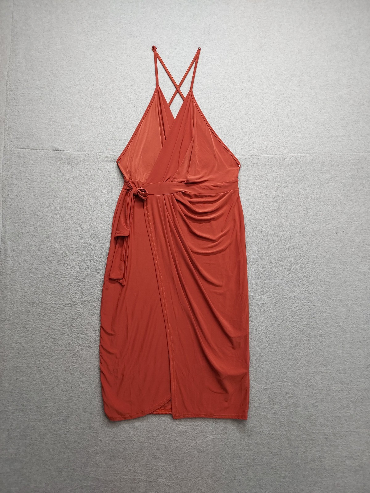 Boohoo Night Women Dress 10 Rust Criss Cross Strap Stretch Tie Detail Cocktail