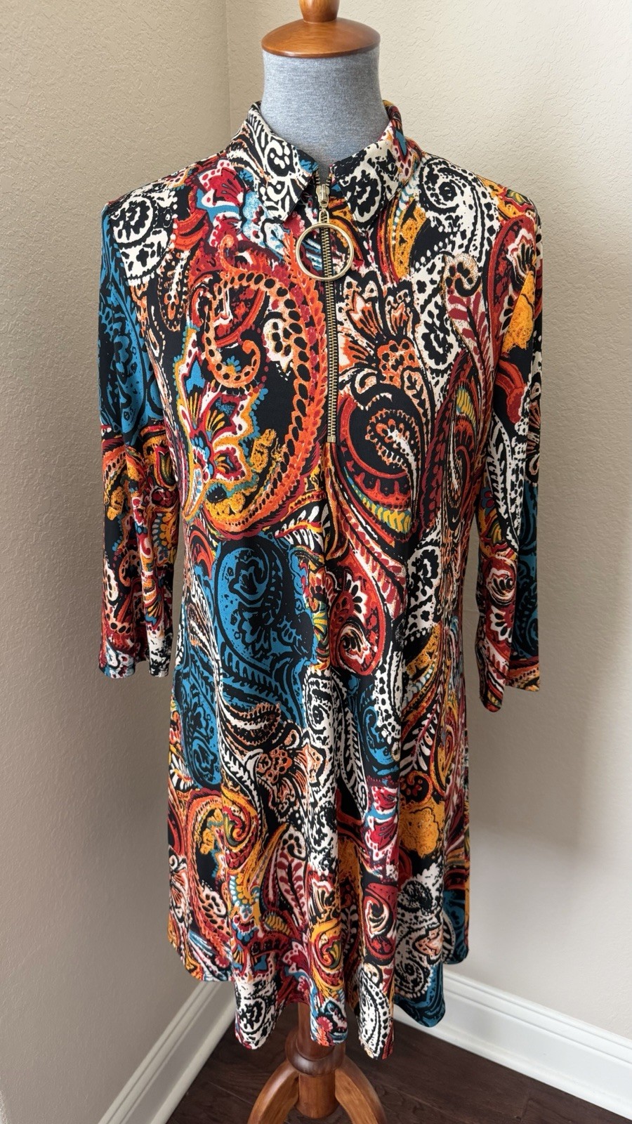 MSK Women’s Size Large Multicolor Paisley Print Quarter Zip Front Shift Dress