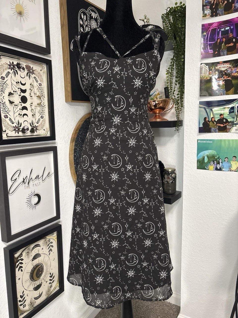 Coven United Moonprint Crossover Neck Black Celestial Stars Goth Chiffon 3XL