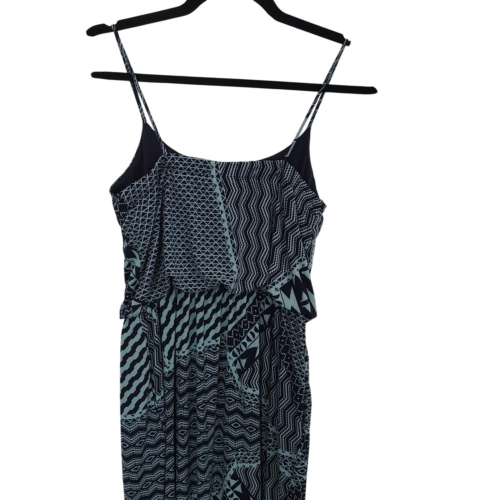 En Focus Studio Womens 10 Geometric Maxi Dress Navy Mint Green Tribal Sleeveless