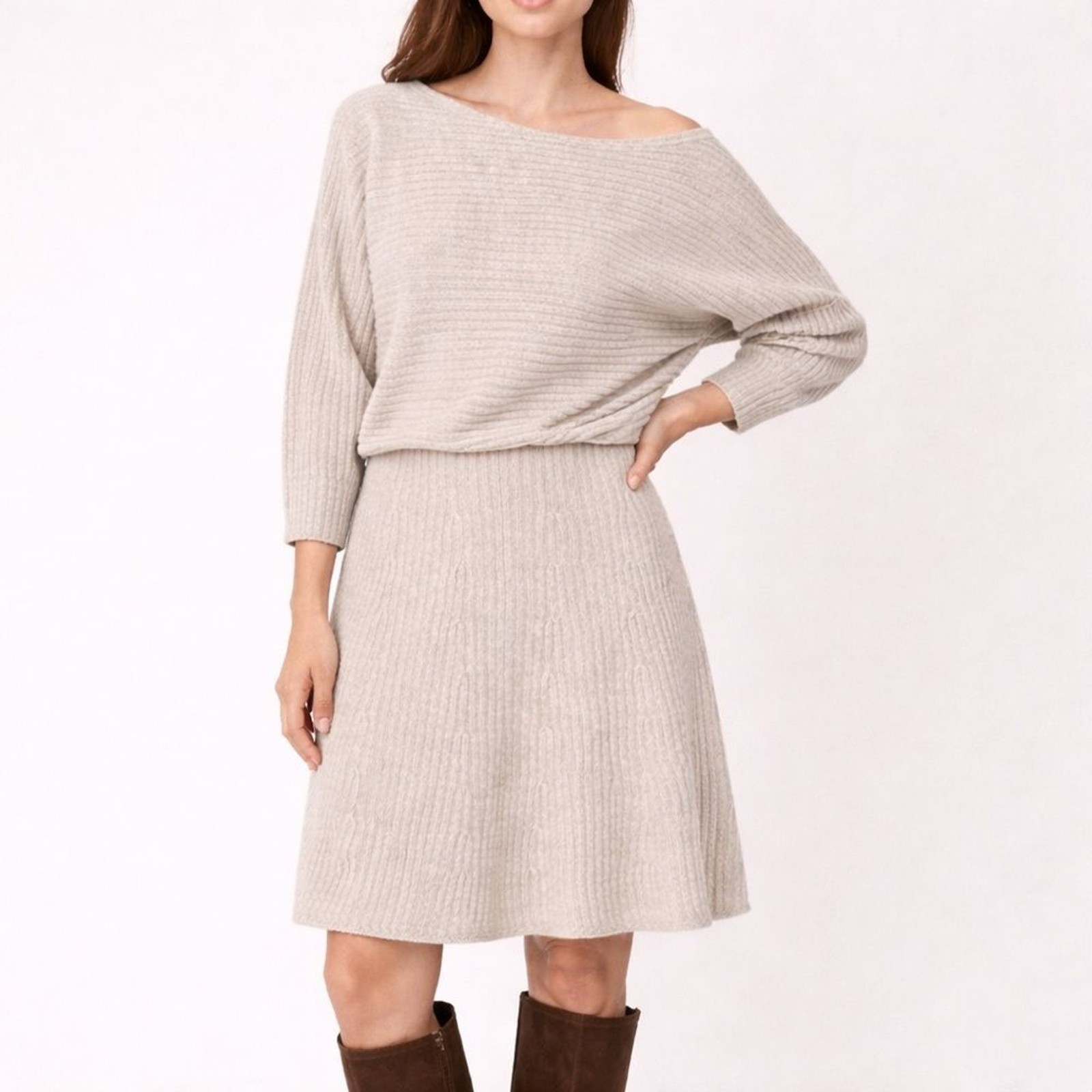 NWT Banana Republic Ribbed Dolman Sweater Dress Wool Blend Oatmeal Size M Tall