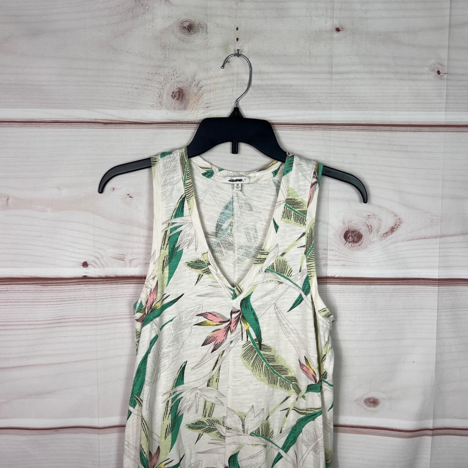 Z Supply Dress Womens XS White Leaf Print Tank Midi Sleeveless V-Neck Cotton