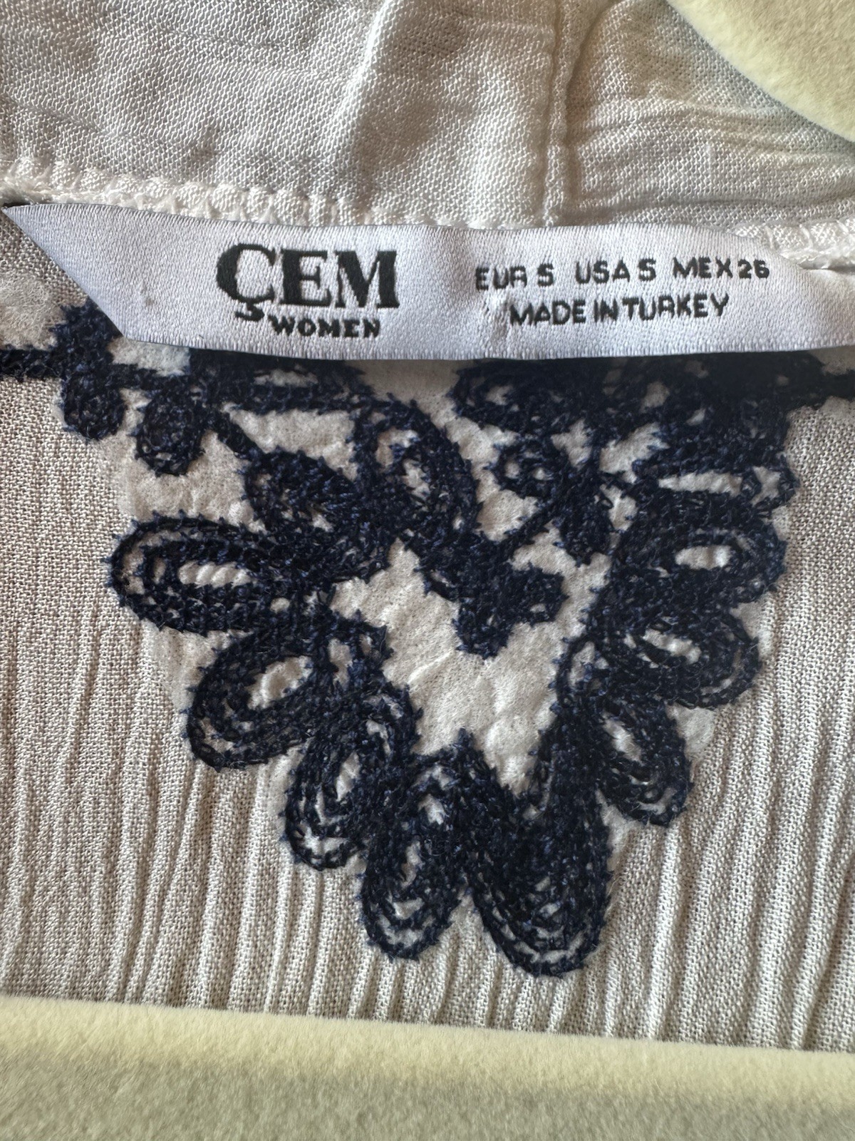 CEM Turkish Women’s White Gauze Midi Dress Navy Embroidery Sz Small (Runs Small)