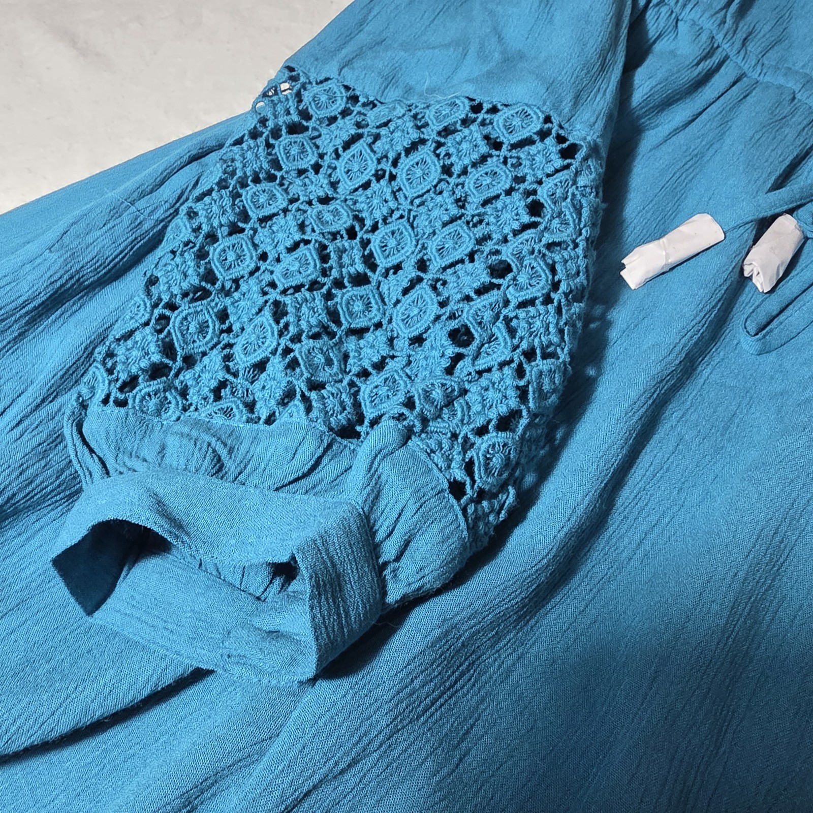 Soft Surroundings Meara Womens Mini Gauze Dress Size L Teal Blue Slip Lined NWT