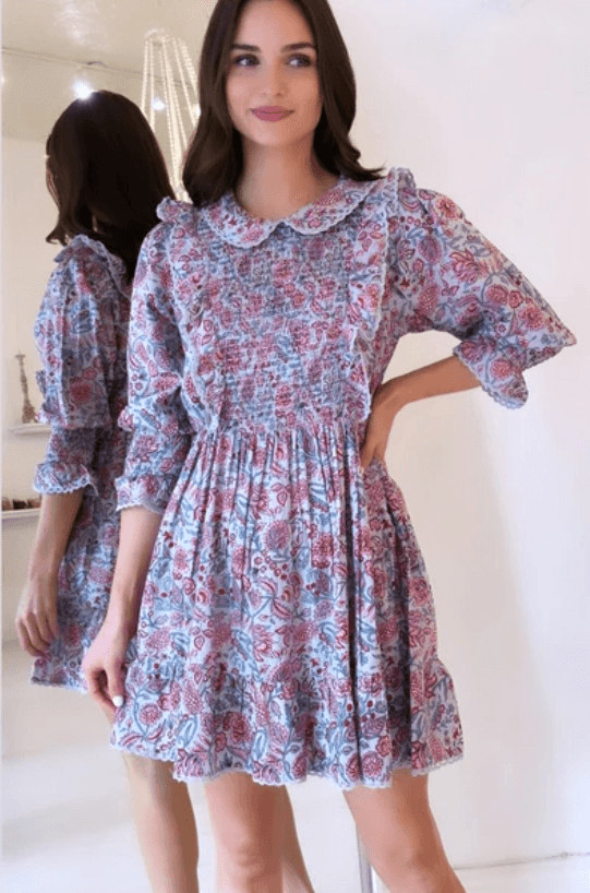 DRA NWT Nomi Prairie Dress Floral Cottagecore Midi Prairie Lace Trim Cotton M