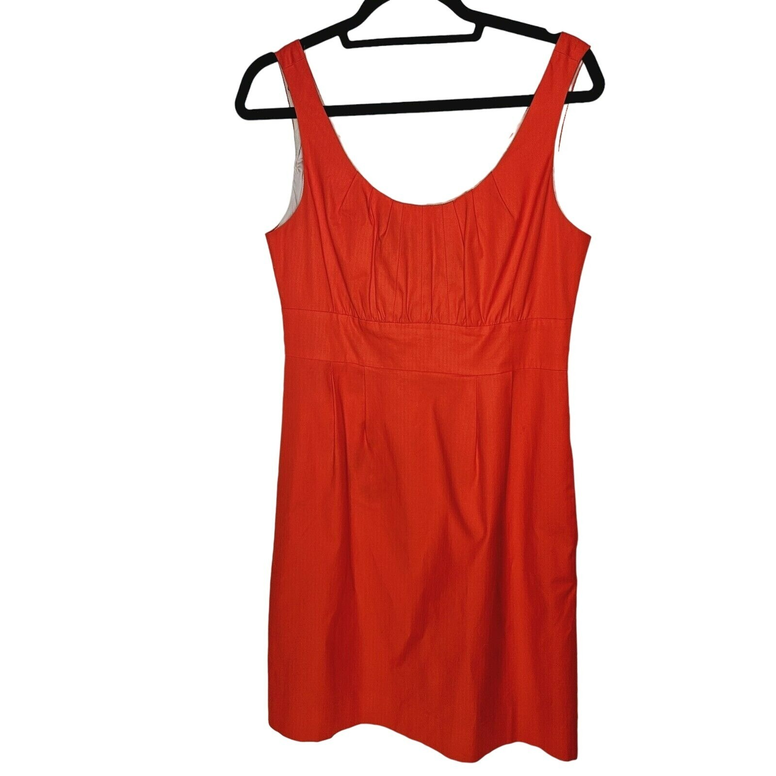 J. Crew Womens Pleated Dress Scoop Neck Cotton Sleeveless Orange Pockets Sz 8