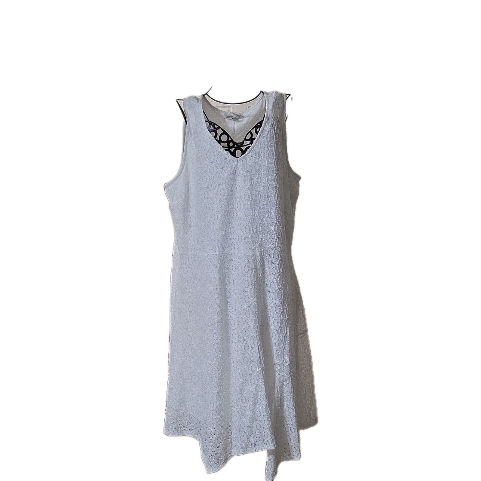 Dana Buchman XL White Solid Lace Sleeveless V-Neck Midi A-Line Dress