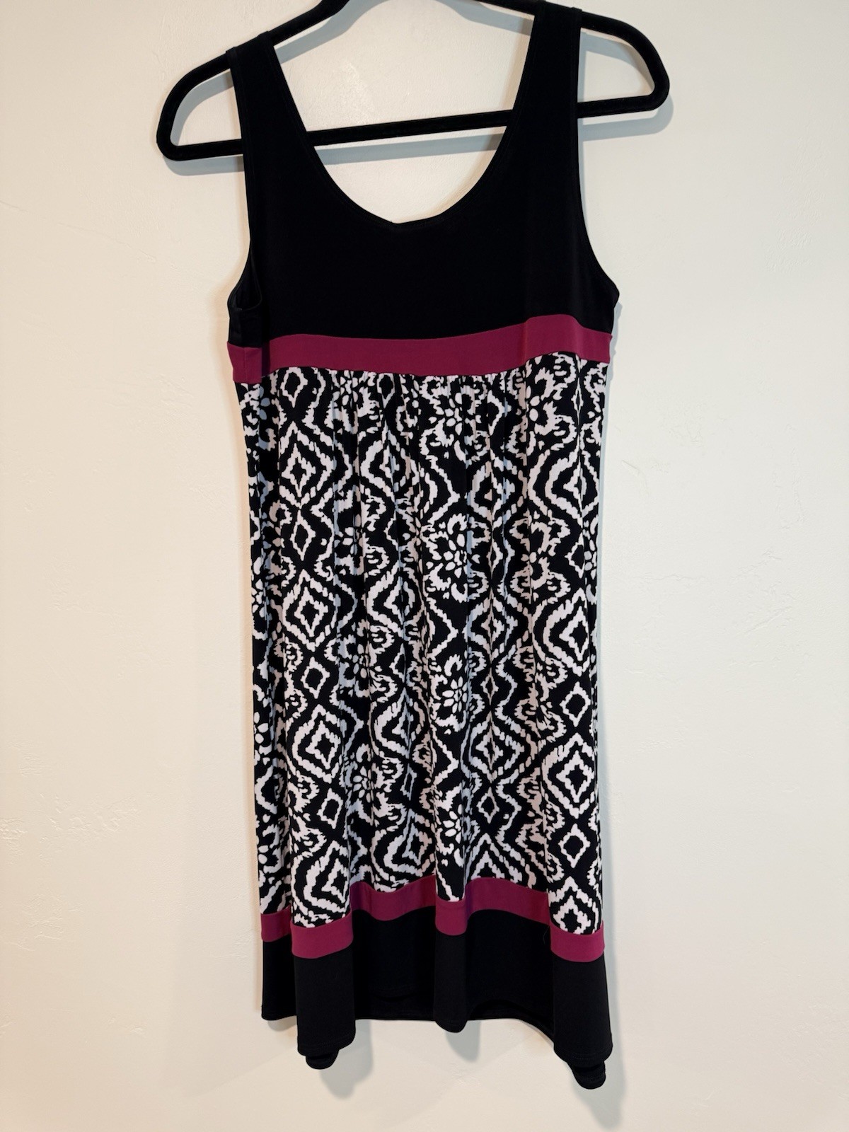 En Focus Studio Sleeveless Fit Flare Dress Size 14 Black White Pink Stretch