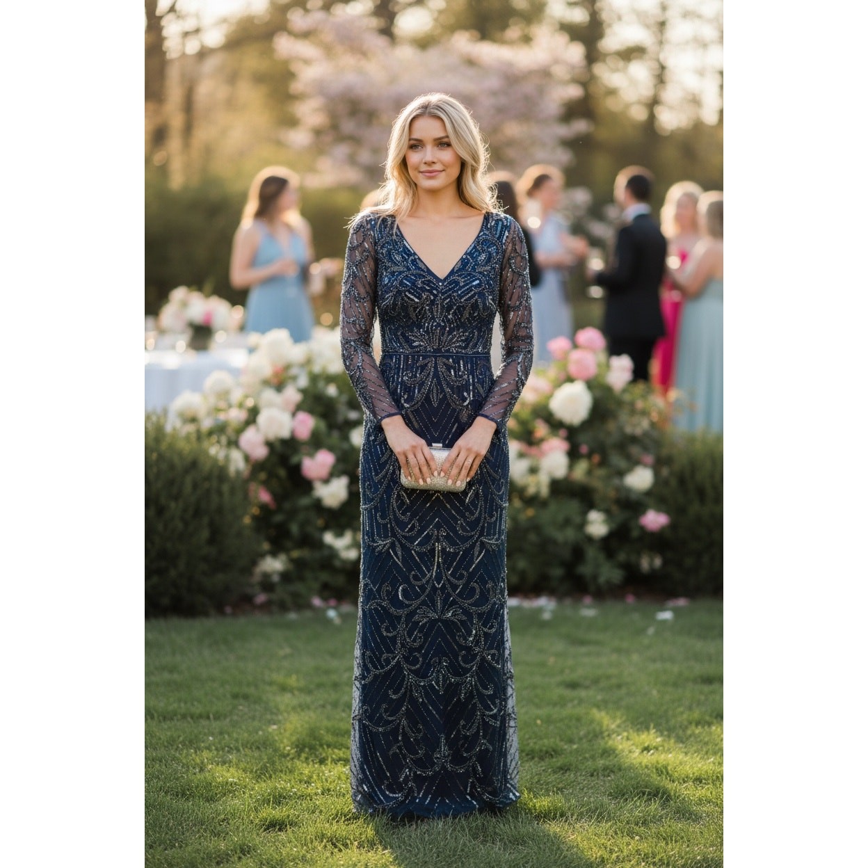 AIDAN MATTOX DRESS 8 GOWN BLUE WEDDING GUEST MOTHER OF THE BRIDE FORMAL SILVER