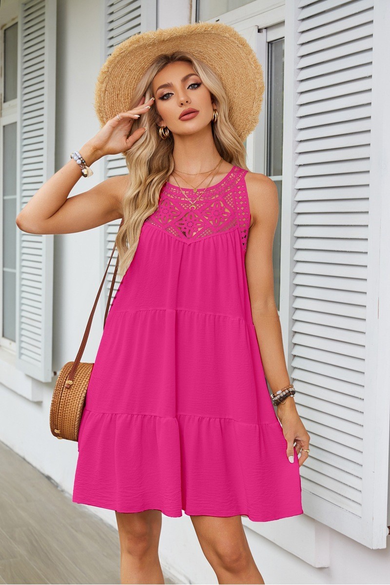 Halter Neck A line DRESS Sleeveless Lacr Crochet SUNMER BEACH SUNDRESS S-XXL