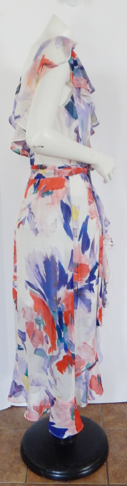 Harper Rose Watercolor Floral Ruffle V-Neck Lined Below Knee Dress Size 4