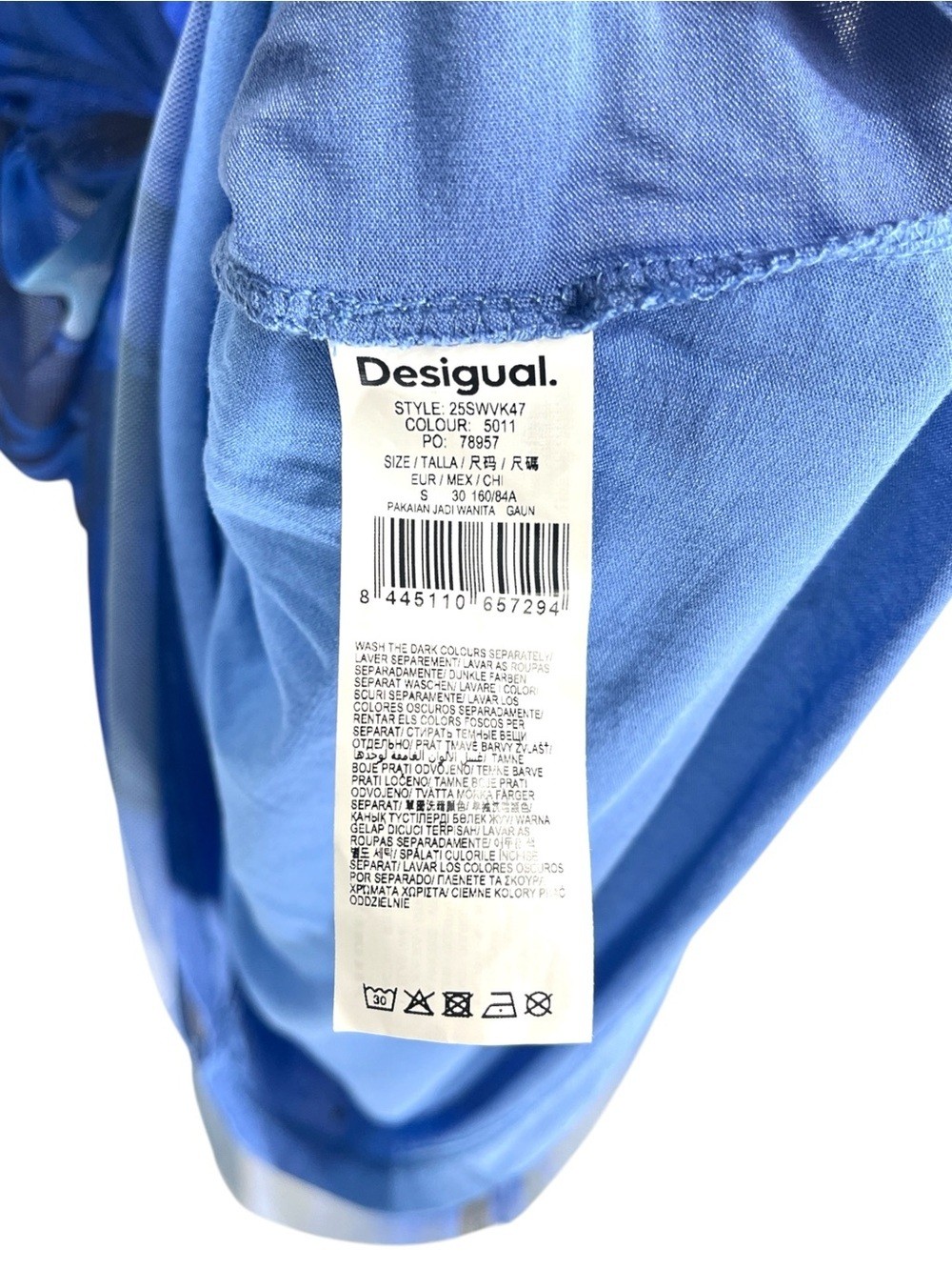 NWT Desigual Draped Mini Length Blue Arty Fitted Dress Size Small
