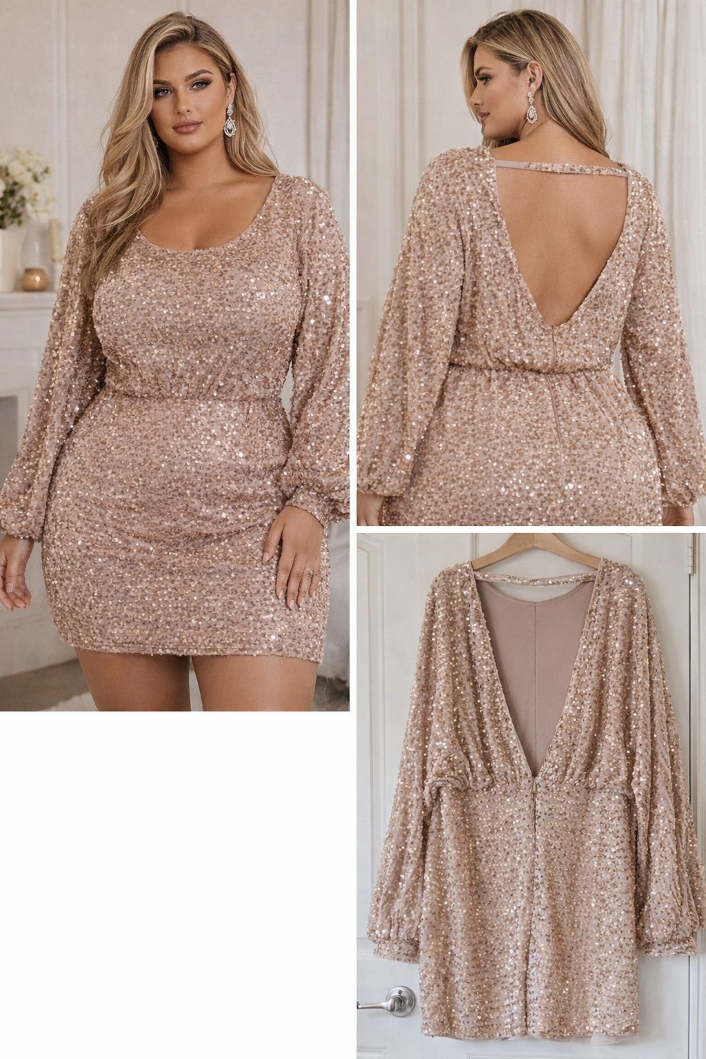 Boohoo Champagne Velvet Sequin Mini Dress Glam Party Prom US 20 NWT Chic