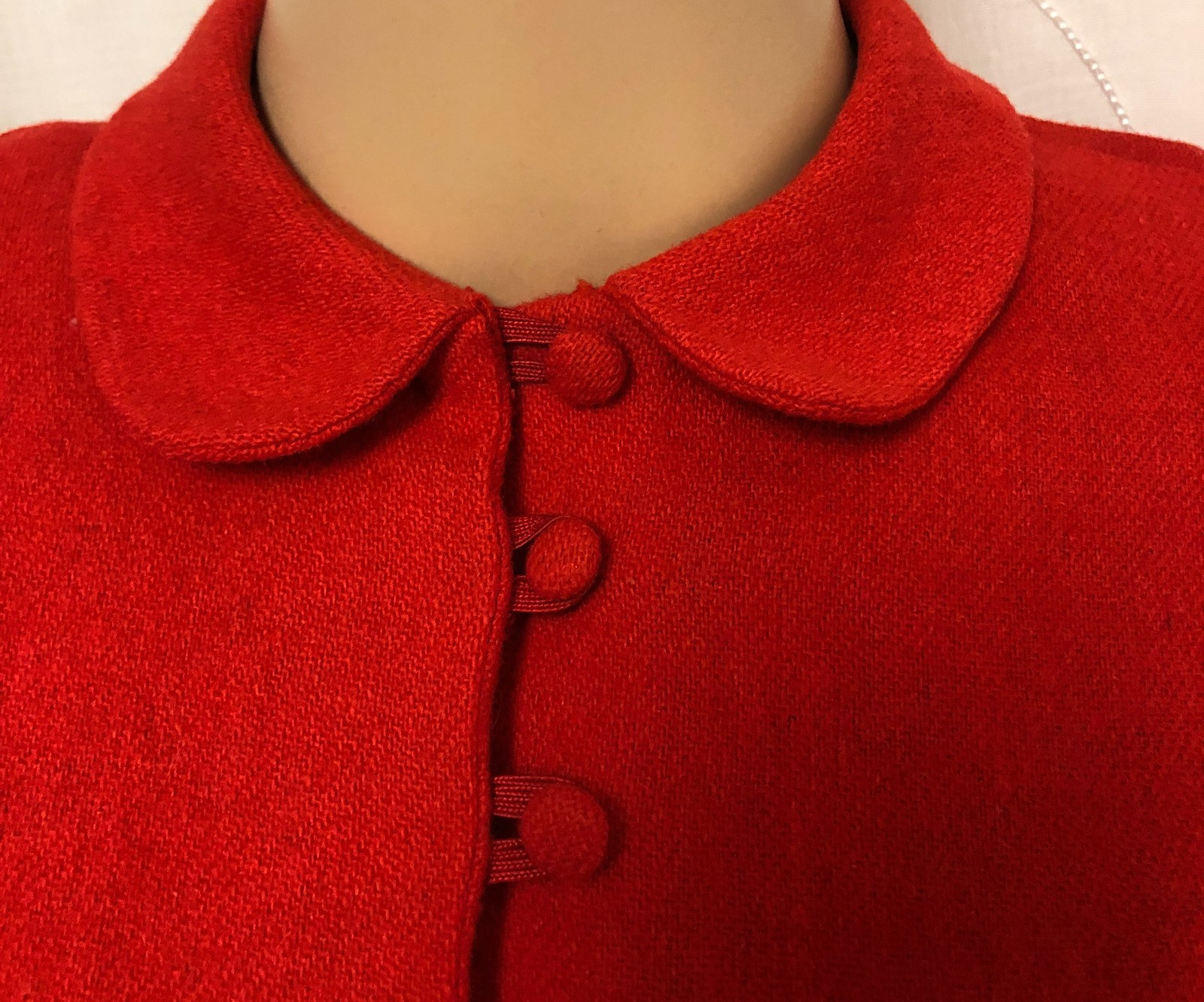 authentic 1930’s Fit & Flare Wool Dress Sz S Covered Buttons 3/4 Sleeve