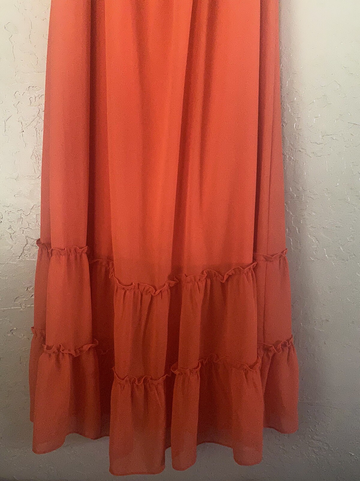 She + Sky Coral Red Off-the-Shoulder L Midi Dress Spaghetti Straps Summer Dress