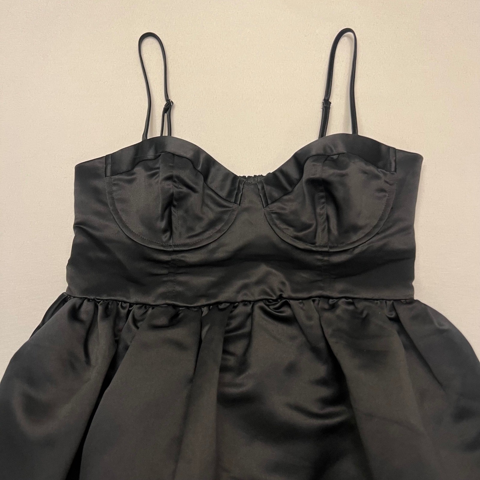 Future Collective Black Satin Bustier Smocked Back Corset LBD Dress NWT XS