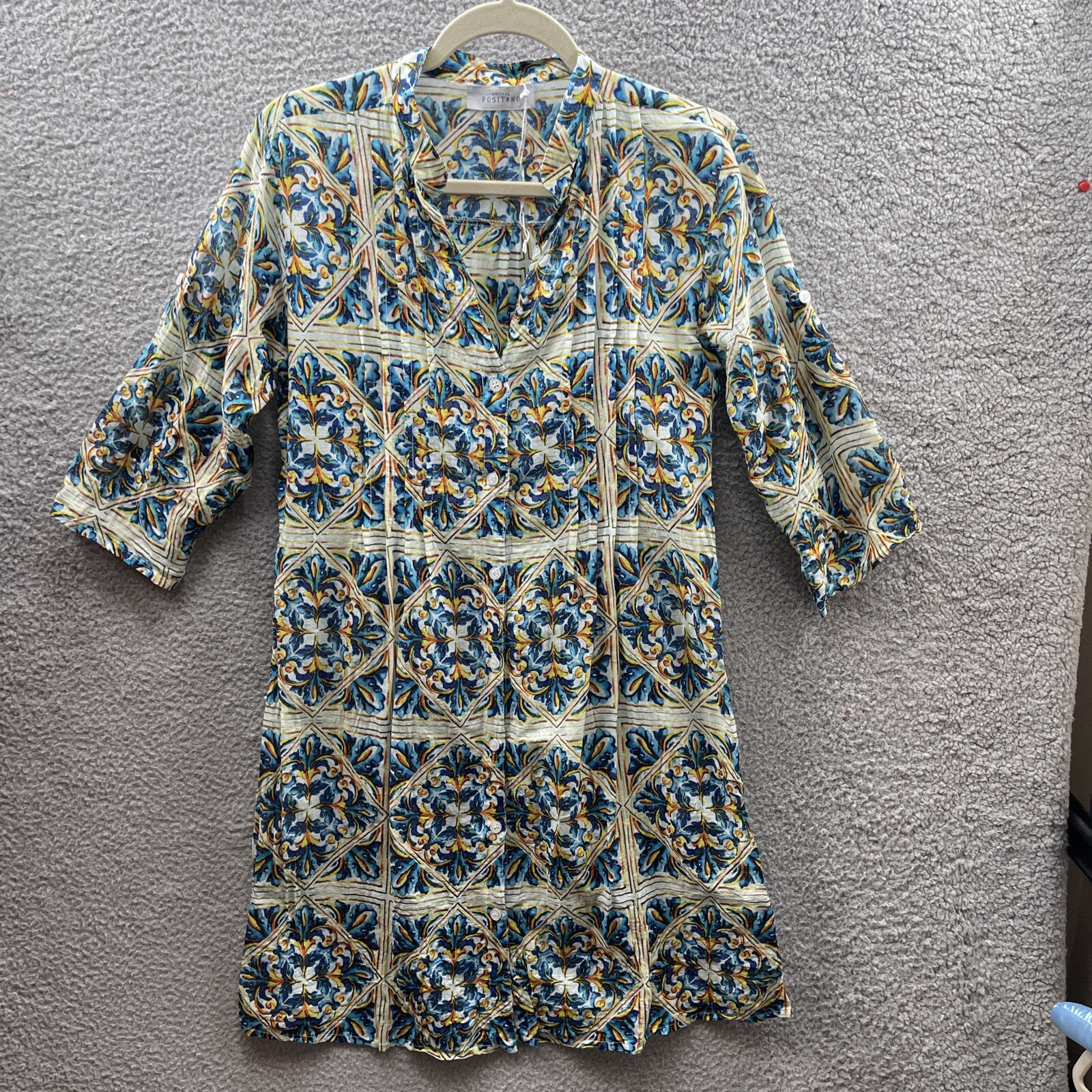 BOTTEGA POSITANO Tunic Color di mare colab O/S (Med/Large) Floral Indian Cotton