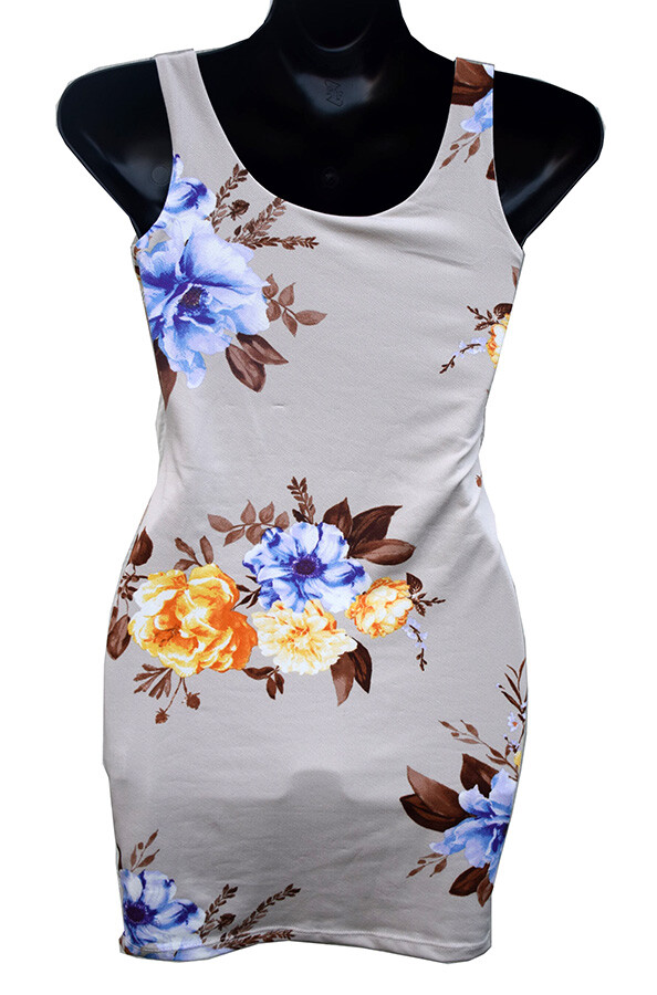 Iris Basic Tan Bodycon Floral Dress Women’s Size M Long Tunic Top, NEW!