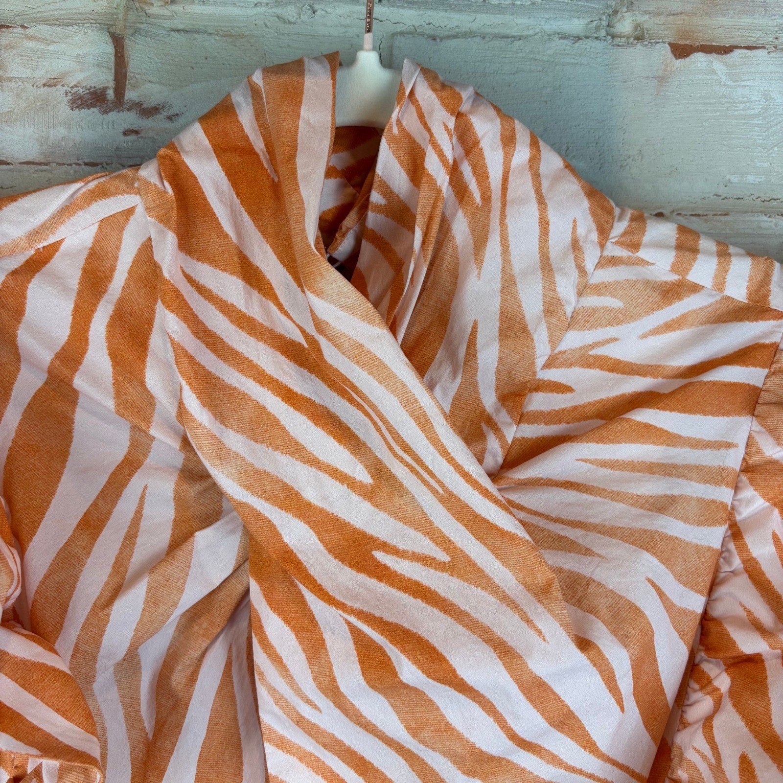 Derek Lam Collective Orange Zebra Cutout Mini Dress XS Ruffle Sleeve Belted Boho