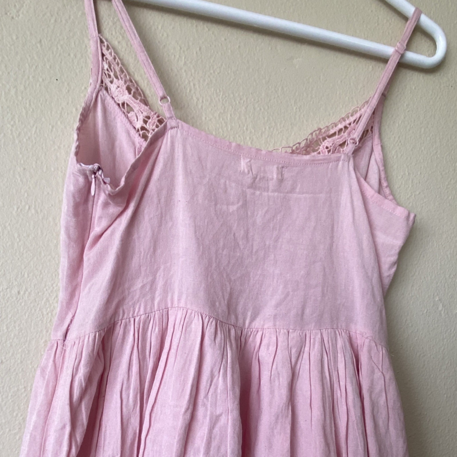 Jolie & Joy Pink Solid Lace Crochet Trim Scoop Neck Strappy Mini Dress M
