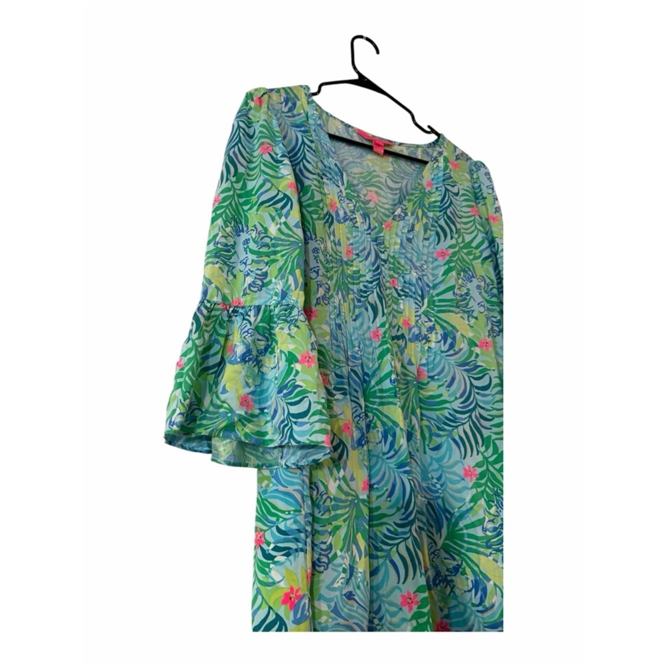 Lilly Pulitzer Danika Tunic Dress Size 10 Green Tropical Bell Sleeve Costal
