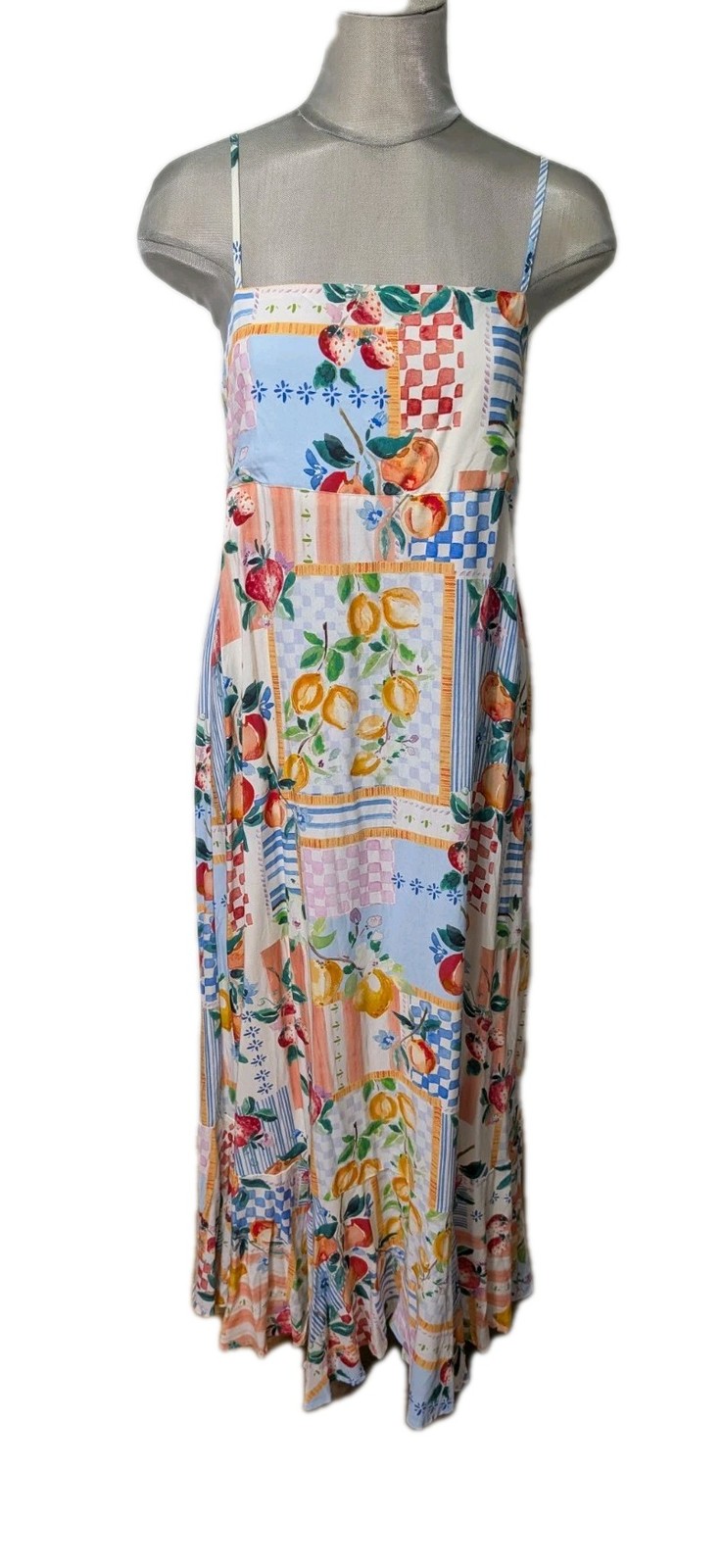 Anthropologie Paper Heart Fruit Print Sleeveless Maxi Dress Large NWT