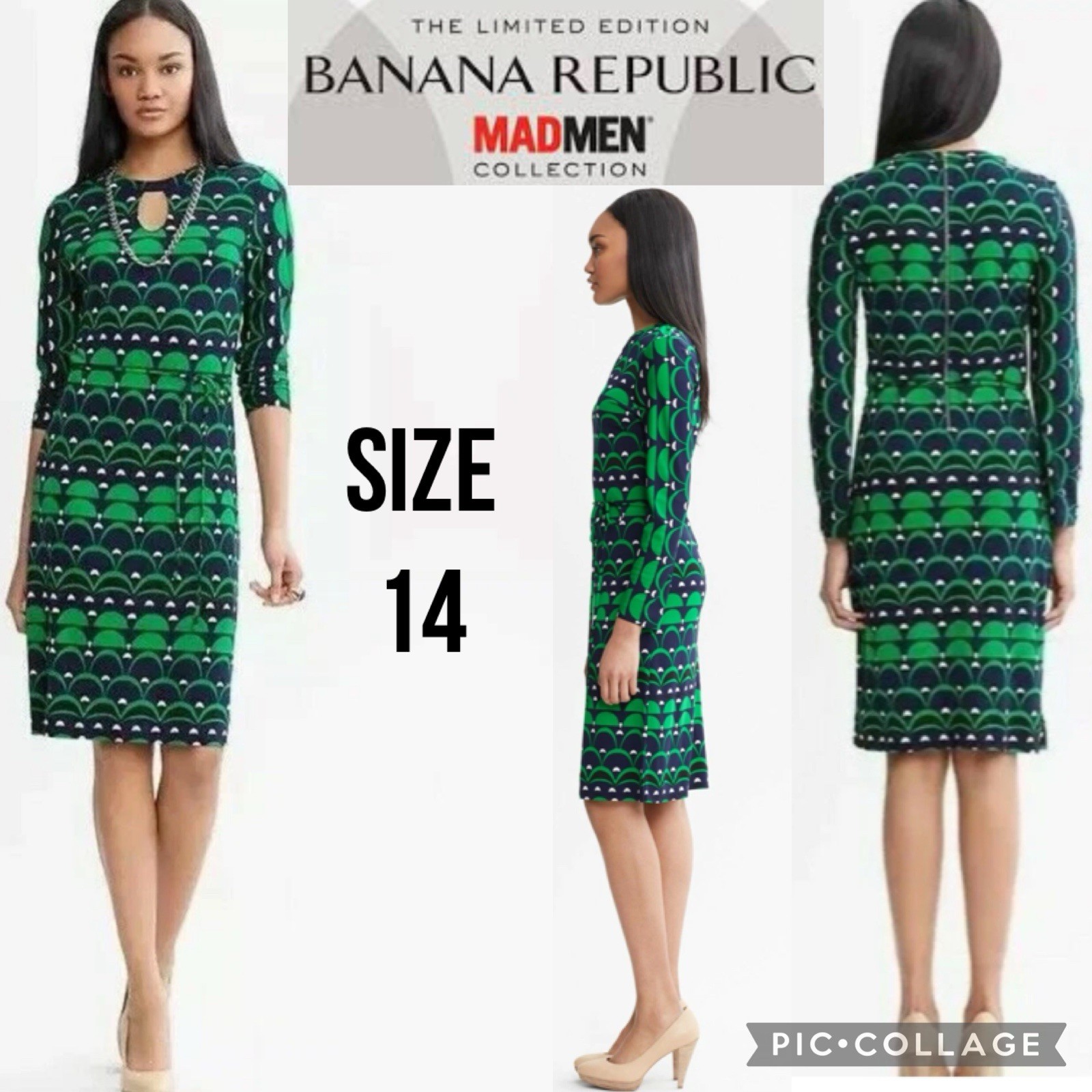 Banana Republic Women’s Dress Mad Men Collection Retro Shift Navy Green Peggy 14