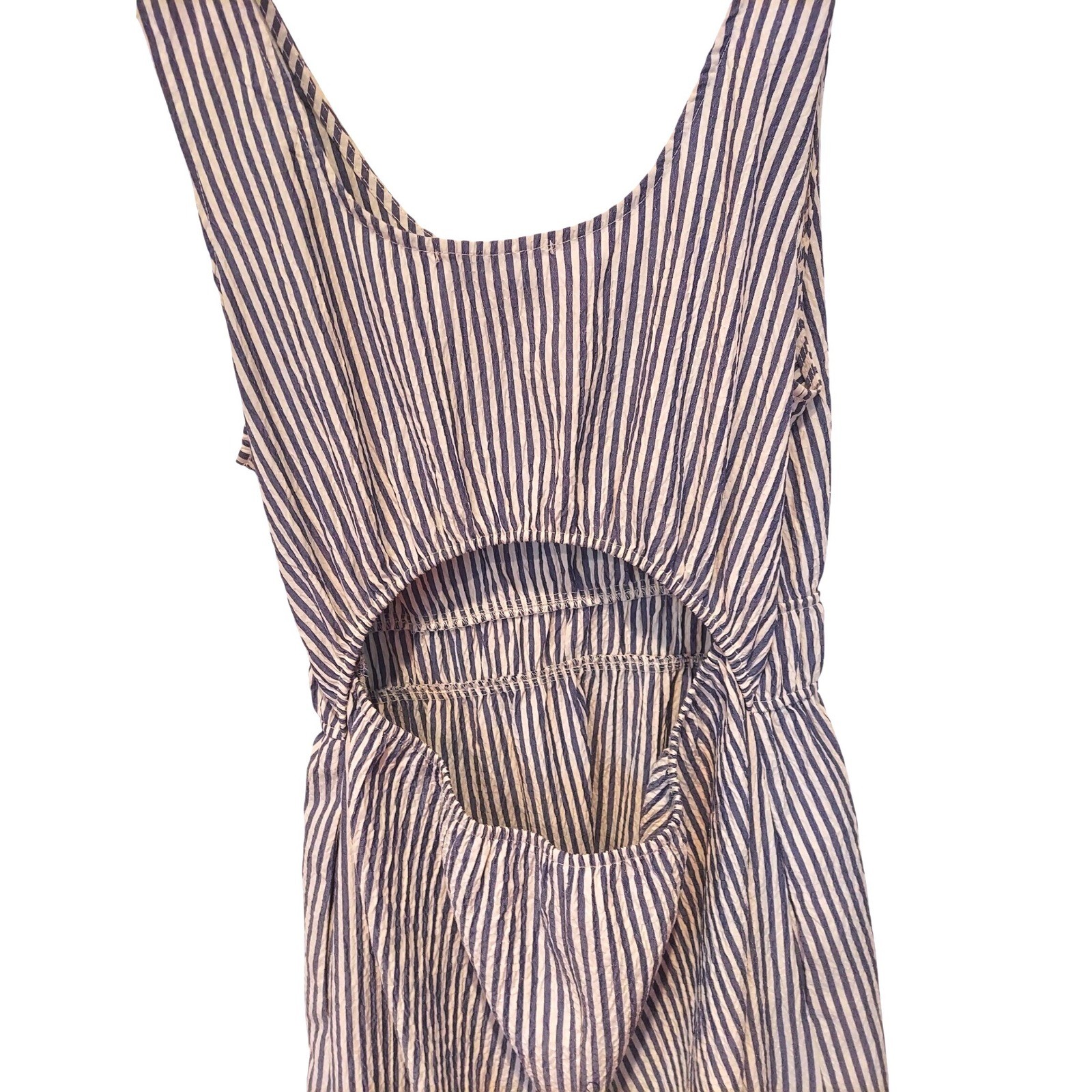 Gilli Navy White Striped Cutout Back Midi Dress Sleeveless AD4051 Medium