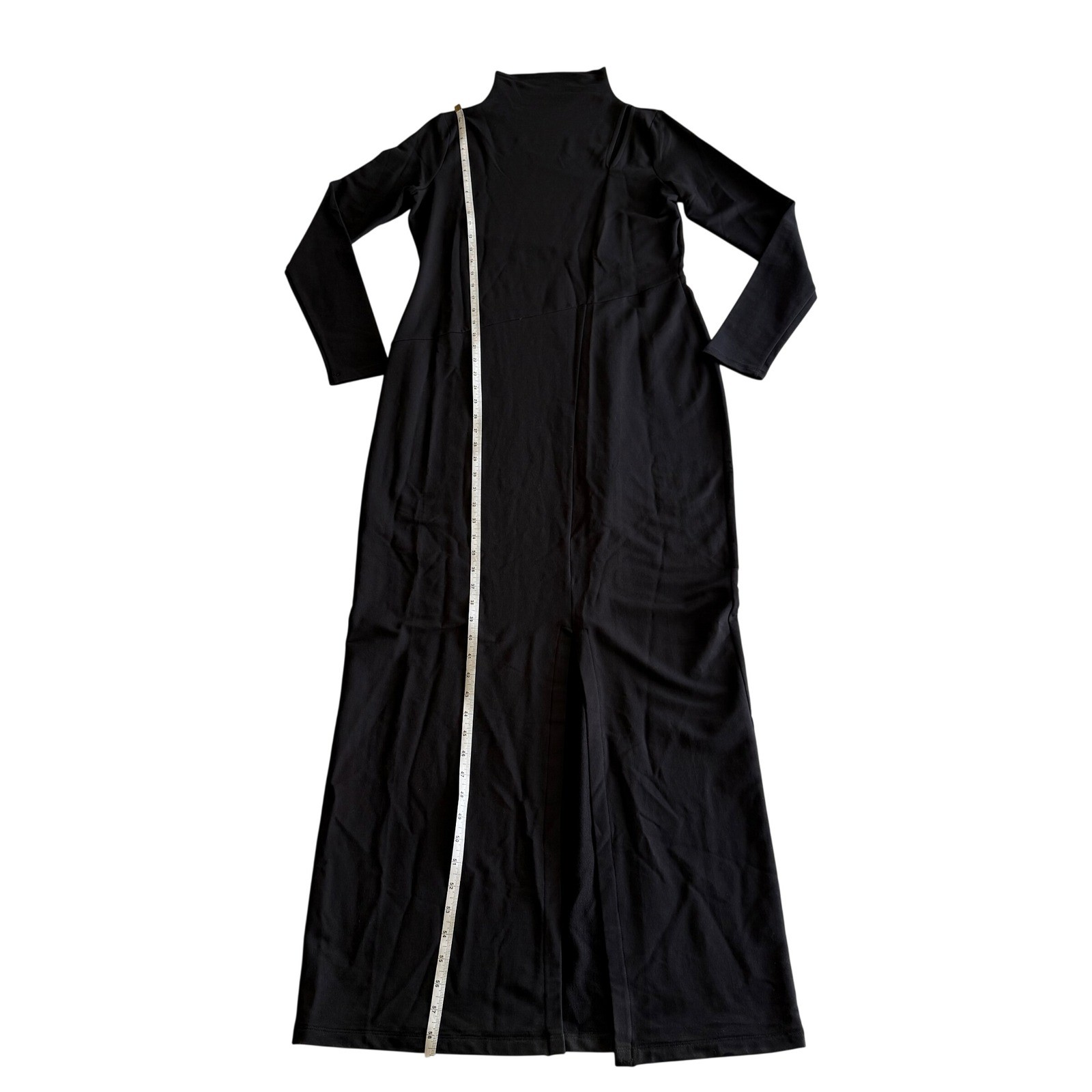 Marcella Lorimer Light French Terry Black Mockneck Cutout Maxi Dress XL