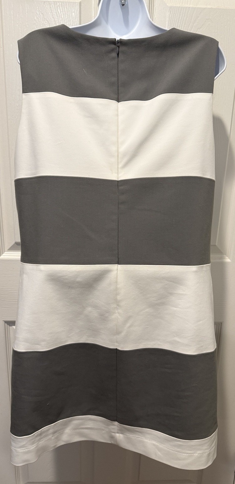 Anne Klein Dress, Size 14, Gray And White Striped