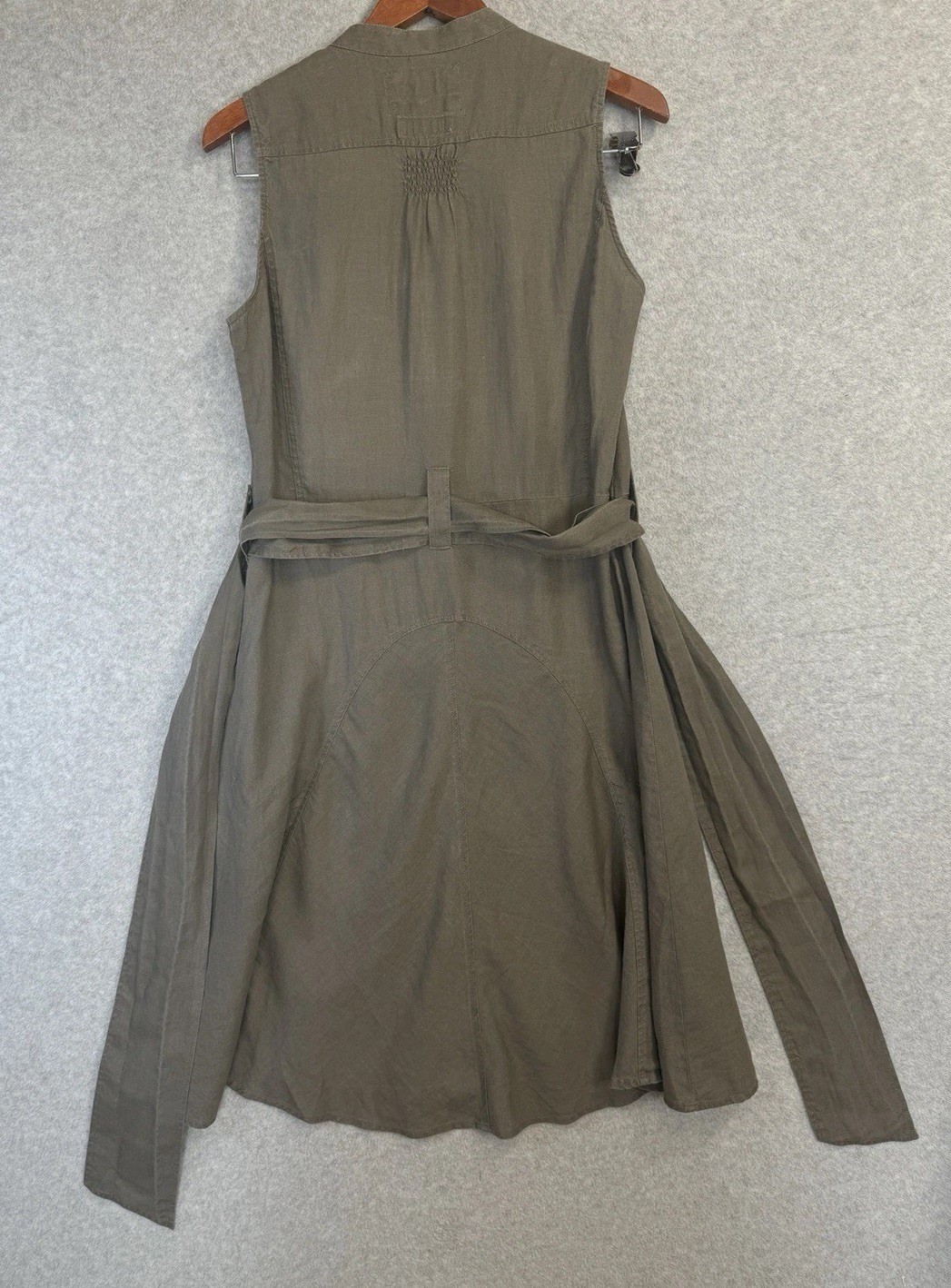 Malvin 100% Linen Sleeveless Button Midi Dress S Gray Belted Fit Flare Casual