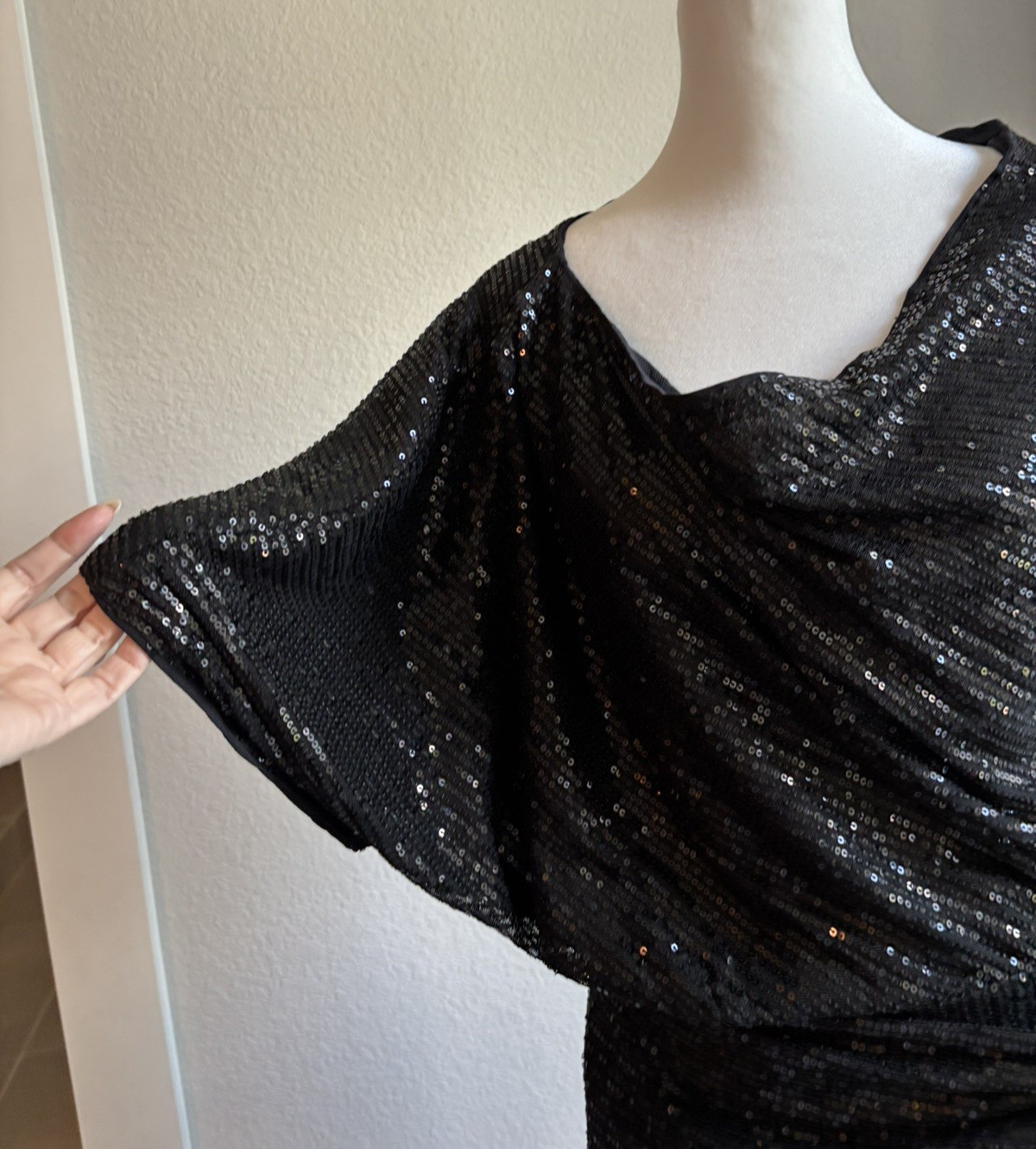 NWT Grace Karin Black Sequin One-Shoulder Cocktail Dress Size L Party Glam Club