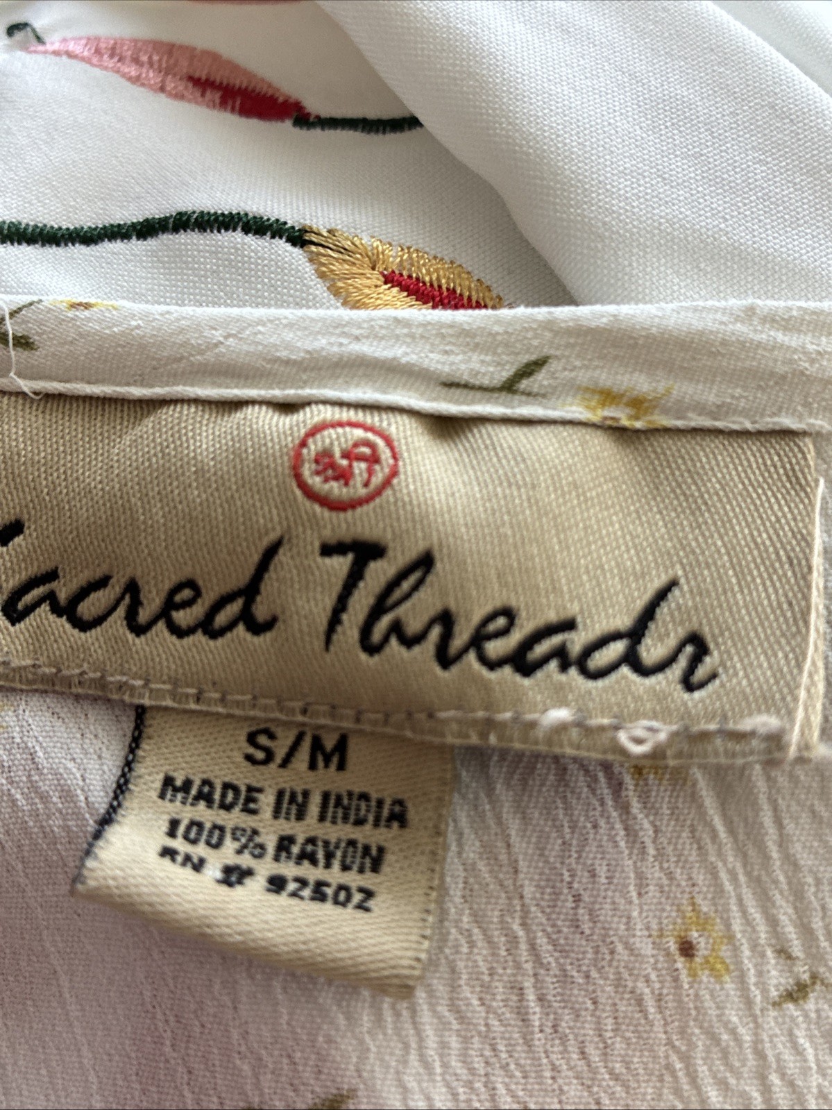 Sacred Threads Maxi Dress Boho Cottage 70s Hippie White Tiny Yellow Daisies